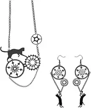 [OATIPHO] Black Cat Gear Earring Necklace Ear Drops Earrings Black Cat Drop Earrings Elegant Earrings Black Necklace J Necklace for Women Earrings for Women Orrous Earrings