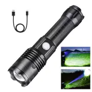 Rechargeable Flashlight LED Zoom Torch Black Metal SOS Mode Hiking Light Lamp