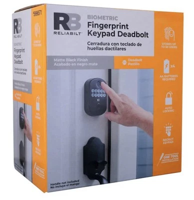 Reliabilt Fingerprint Deadbolt Door Lock Backlit Keypad Matte Black 2 Keys New