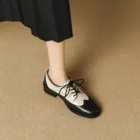 在飛比找momo購物網優惠-【WYPEX】英倫布洛克雕花真皮牛津鞋女鞋 低跟綁帶小皮鞋(