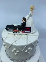 Funny Auto Bride and Groom Wedding cake topper JO