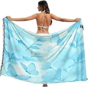 [RPLIFE] Pastel Blue Flowers Butterflies Sarong Beach Swimsuit Cover Up, Summer Long Sheer Sarong, Large, Pastel Blue Flowers Butterflies, Medium