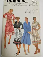 Blouse Skirt 12 Butterick 5516 Sewing Pattern UC VTG 70s V Neck Collared Country