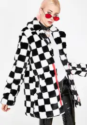 [Current Mood] Mad Youth Checkered Faux Fur Coat