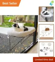 Triangular Design Cat Window Perch with Cozy Washable Bed - Maximizes Space