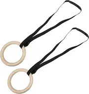 [Sluffs] 1 Pair 330lbs Wooden Gymnastic Rings with Adjustable Buckle Straps, Gym Gymnastics Athletic Fitness Exercise Rings for Muscle Building Ab Workout Upper Body Strength Training