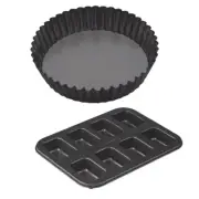 MasterPro Non Stick 8 Cup Mini Loaf Pan nad Round Deep Flan Quiche Tart Tin