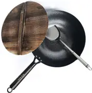 Carbon Steel Wok for Electric, Induction & Gas Stoves - Includes Lid, Spatula & Guide Video