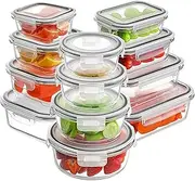 [RFAQK] Glass Food Storage Containers with lids 24 Pcs (35oz-11oz) Airtight Glass Meal Prep Container for Kitchen Storage & Organisation- Leakproof Lunch box Safe for Oven,Freezer, Dishwasher