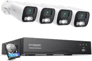 TMEZON Smart 4K 16CH Home Security Camera System, 4Pcs Wired 5MP Poe IP Camer...