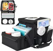 INFANZIA Car Seat Organizer, Backseat Van Organizer with Cup Holders for Car Front Passenger and Back Seat, Carseat Storages with Cooler Compartment for Kids and Adults for Toy, Snacks, Black