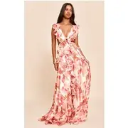 Petite Blush Floral Frill Maxi Dress, Blush.