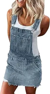 [Sumleno] Women' Denim Overall Dress Classic Denim Adjustable Strap Overall Dress Denim Skirt Suspender Jeans Button Jumpsuit Dresses