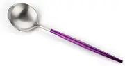 Tablespoons Color Long-Handle Spoon, Stainless Steel Spoon, Set of 10, Home Dining Spoon Coffee Spoon Dessert Spoon (Round) Serving Spoon (Color : Purple)