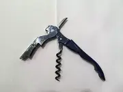 Navy Blue Metal Corkscrew Doubled Hinged Waiters Wine Bottle Opener Foil Cutter