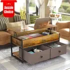 Lift Top Coffee Table Industrial Wood Storage Shelf Cabinet Pop-Up Storage Black