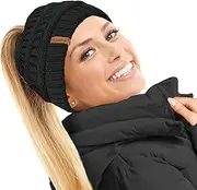 [TOSKATOK] Women's Plain Ponytail Messy BUN Ribbed Winter Beanie Hat Cap Hair Band