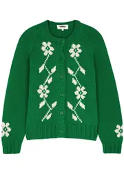Ymc Atomic Floral-intarsia Cotton Cardigan - Green - XS (UK6 / XS) XS (UK6 / XS)
