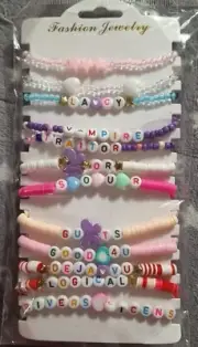 Set of 12 Clay Bead & bead Bracelets Fashion Jewelry - NEW