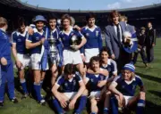 Ipswich Town line up for a group photo as the celebrate with the t- Old Photo