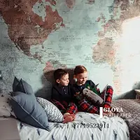 在飛比找Yahoo!奇摩拍賣優惠-地圖訂制壁畫世界地圖男孩房背景墻壁紙兒童房無縫環保壁布客廳墻