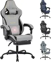 WOTSTA Video Gaming Chair with Footrest, Ergonomic Gamer Chair with Lumbar Support, Height Adjustable Swivel Racing Gaming Massage Chair, Reclining Computer Office Desk Chair for Adults(GreyBlack)