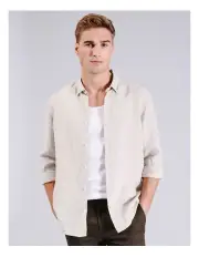 [Blaq] Kelly Linen Long Sleeved Relaxed Shirt in Oatmeal