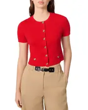 Maje Cropped Gold Tone Buttons Crewneck Cardigan