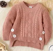 Boho Baby Girl Argyle Sweater Cable Knit Crewneck Pink Size 12-18 Months