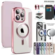 For iPhone 16e 16 15 14 13 12 11Pro Max Clear Mag Safe Leather Wallet Case Cover