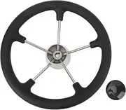 Boat Steering Wheel, 13.5 Inch Marine Steering Wheel Compatible with Yachts Speedboats Ships, 5 Spoke Stainless Steel Wheel with PU Foam Grip Center Cap