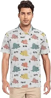 [ZZXXB] Cartoon Dino Roar Men's Polo Shirts Short Sleeve Quick Dry Athletic Outdoor Sports Golf Shirts S-XXL