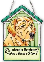 LAST ONE Amia GOLDEN LABRADOR RETRIEVER Glass Doghouse Suncatcher FREE SHIP