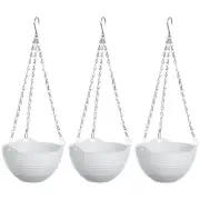 Plastic Self-Watering Hanging Planter, 3 Pack 8 Inch Flower Pot Container, White