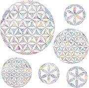 6 Pieces Flower of Life Window Decals for Bird Strikes - Anti-Collision Clings to Save Birds,Non Adhesive Vinyl Rainbow Suncatch Stickers, Easy Remove No Residue and Reusable