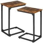 C Shaped End Tables, TV Trays Set of 2 for Living Room, Slide Under Couch Tab...