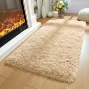 Merelax Modern Soft Fluffy Small Shaggy Rug for Bedroom 2 x 4 Feet, Light Tan