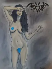 Female figure drawing nude Ink pastel artist Jerome Cadd spooky bat girl vampire