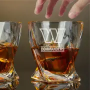 Custom Engraved Washington Commanders Whiskey Glass – 10 oz Twisted Rocks Glass