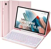 Lively Life Backlit Keyboard Case for Samsung Galaxy Tab A8 10.5" 2021 (SM-X200/ X205 /X207), UK Layout, Magnetic Detachable Illuminated Keyboard for Samsung Galaxy Tab A8 with Slim PU Case, Pink