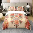 Boho Flowers Duvet Cover Twin,Bohemian Floral Bedding Set for Teens