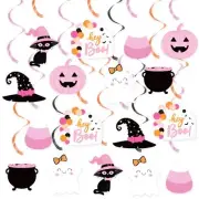Pink Halloween Party Hanging Swirls, Cute Ghost Witch Cauldron Pumpkin Boo Ce...