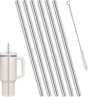6 Pack Replacement Stainless Steel Straws Compatible with Stanley 40 oz Cup Tumbler, Reusable Straws with Cleaning Brush, Compatible with Stanley Adventure Travel Tumbler (12.5 inch)
