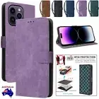 RFID Blocking Leather Flip Case For iPhone 16e 15 14 13 12 11 Pro Max XR 8 Plus