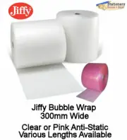JIFFY Bubble Wrap - Clear or Pink Anti-Static 300mm Wide - Choice of Length