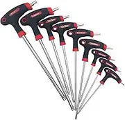 YUENTOEN 9Pcs T Handle Torx Wrench Set, Long Arm Star Key Set T10 - T50, Tamper Proof Star Key Set for Auto Bike Repair Hand Tool(Red)