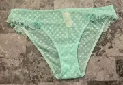 NWT VICTORIA'S SECRET M GREEN HEART MESH SHEER RUFFLE BOW RARE BIKINI PANTIES