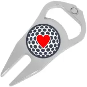 Heart on Golf Ball Golf Ball Marker Divot Repair Tool Bottle Opener