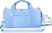 Gym Bag for Women, Girls and Men, Sky Blue, 19" Medium Size, Easy Carrying Gym Bag, Pu Leather Handle