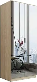 [Luxsuite] Wardrobe Mirrored Cabinet Closet 2 Door Full Length Mirror with 2 Drawers 3 Storage Shelves Oak